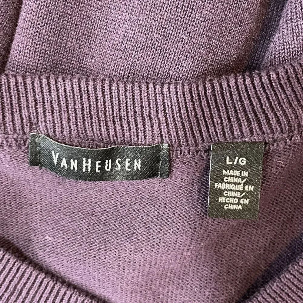 Van Heusen Men’s V Neck Sweater Argyle Purple Cotton Size Large